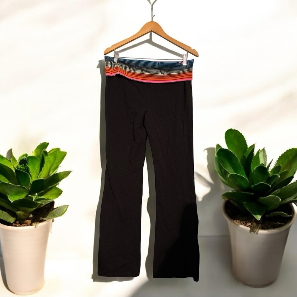 Joe Boxer Black Wide Leg Pants with Multicolor Waistband - Picture 2 of 3